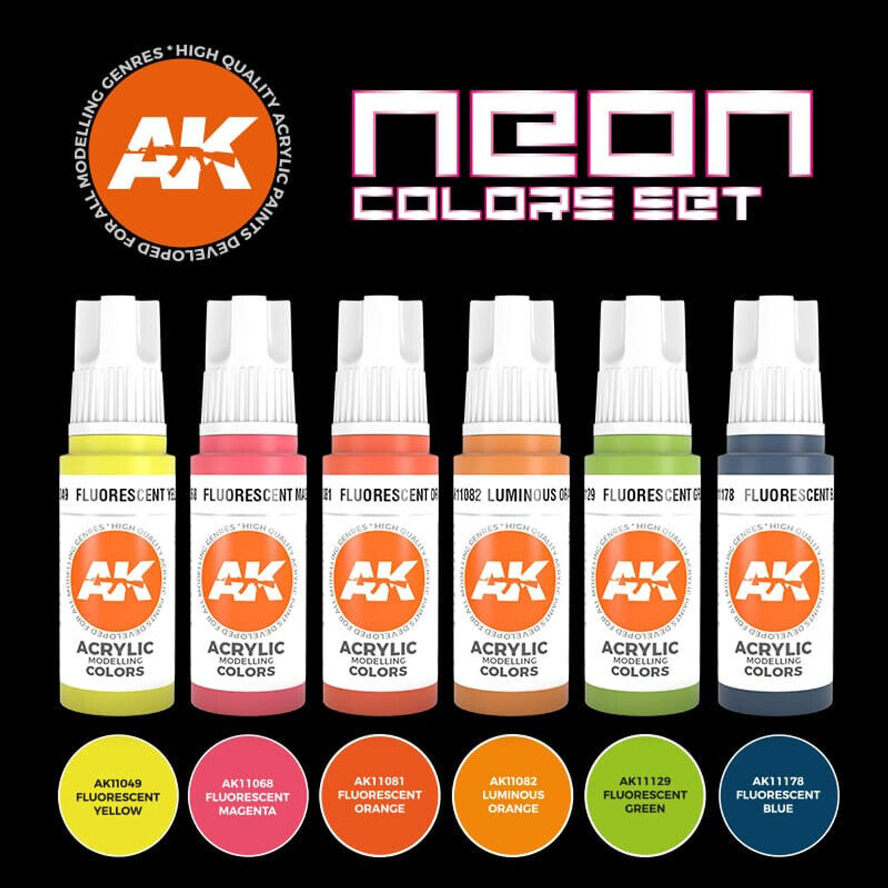 AK Interactive MODEL PAINT 3G NEON Color Set Acylics AK-11610