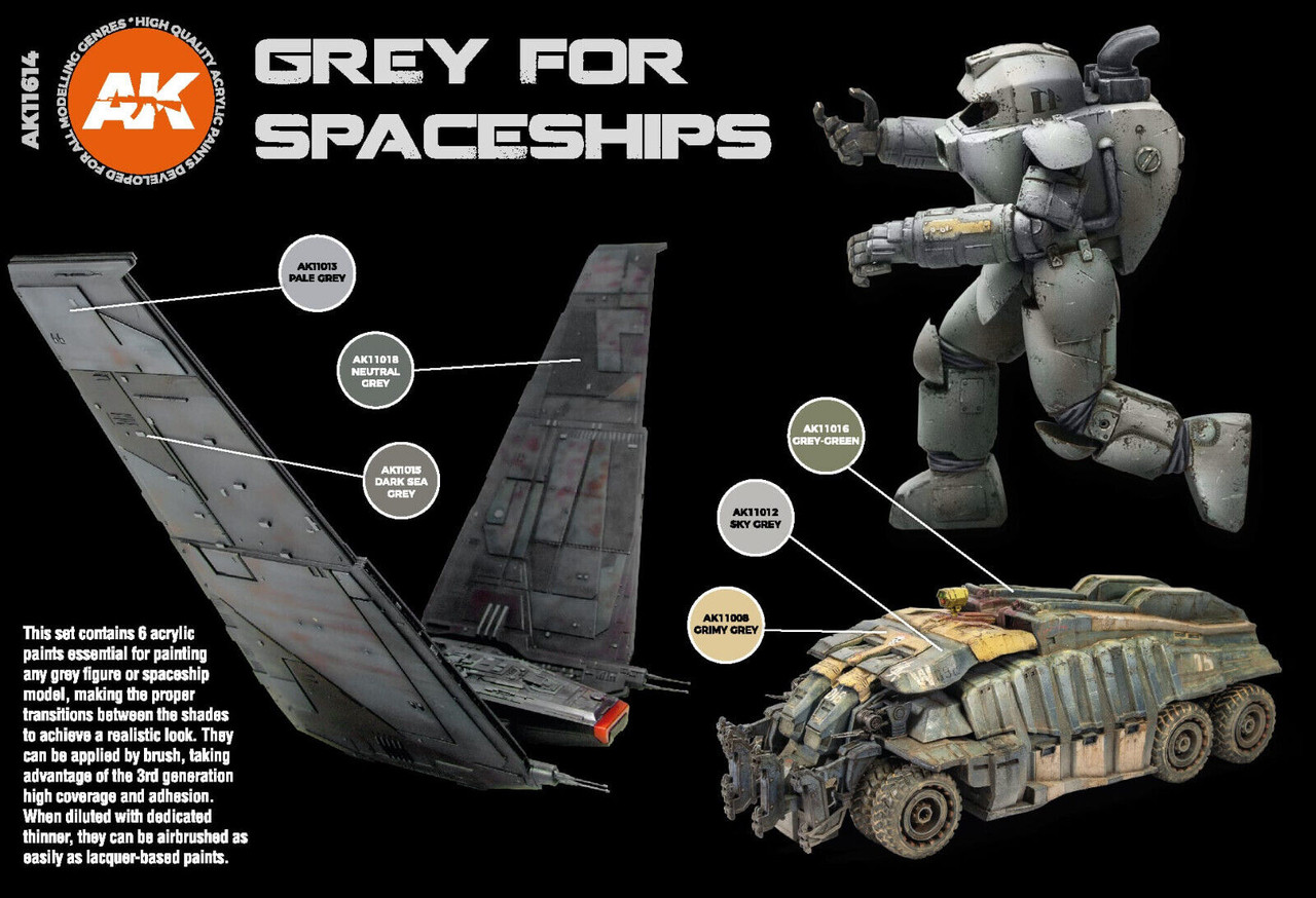 AK Interactive MODEL PAINT 3G GREY Space Ship Color Set Acylics AK