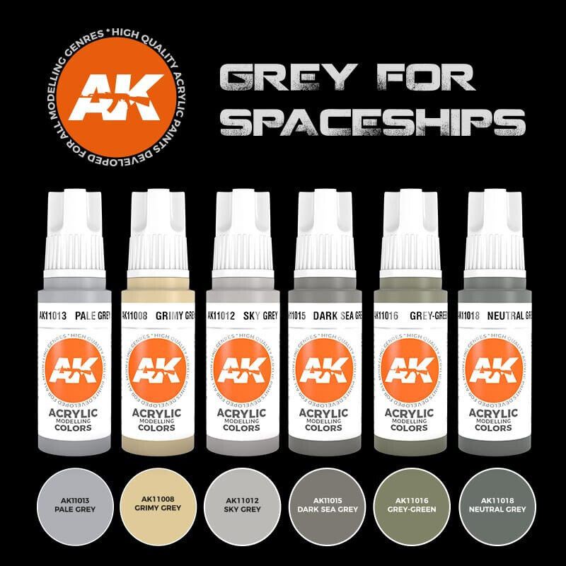 AK Interactive MODEL PAINT 3G GREY Space Ship Color Set Acylics AK