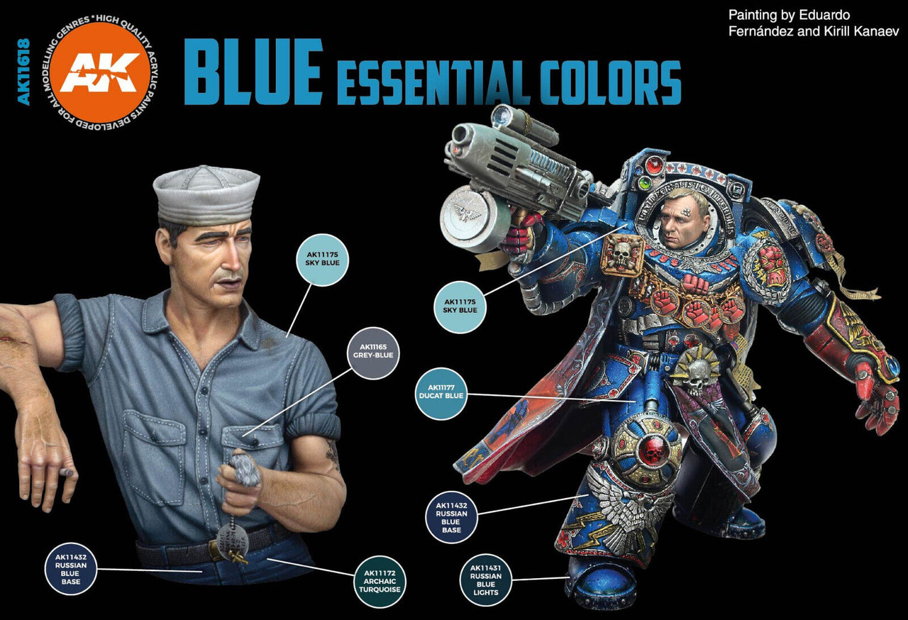 AK Interactive MODEL PAINT 3G Essential Colors BLUE Set Acylics AK
