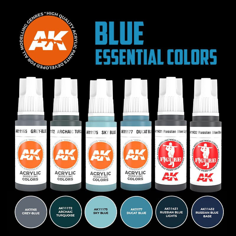 AK Interactive MODEL PAINT 3G Essential Colors BLUE Set Acylics AK