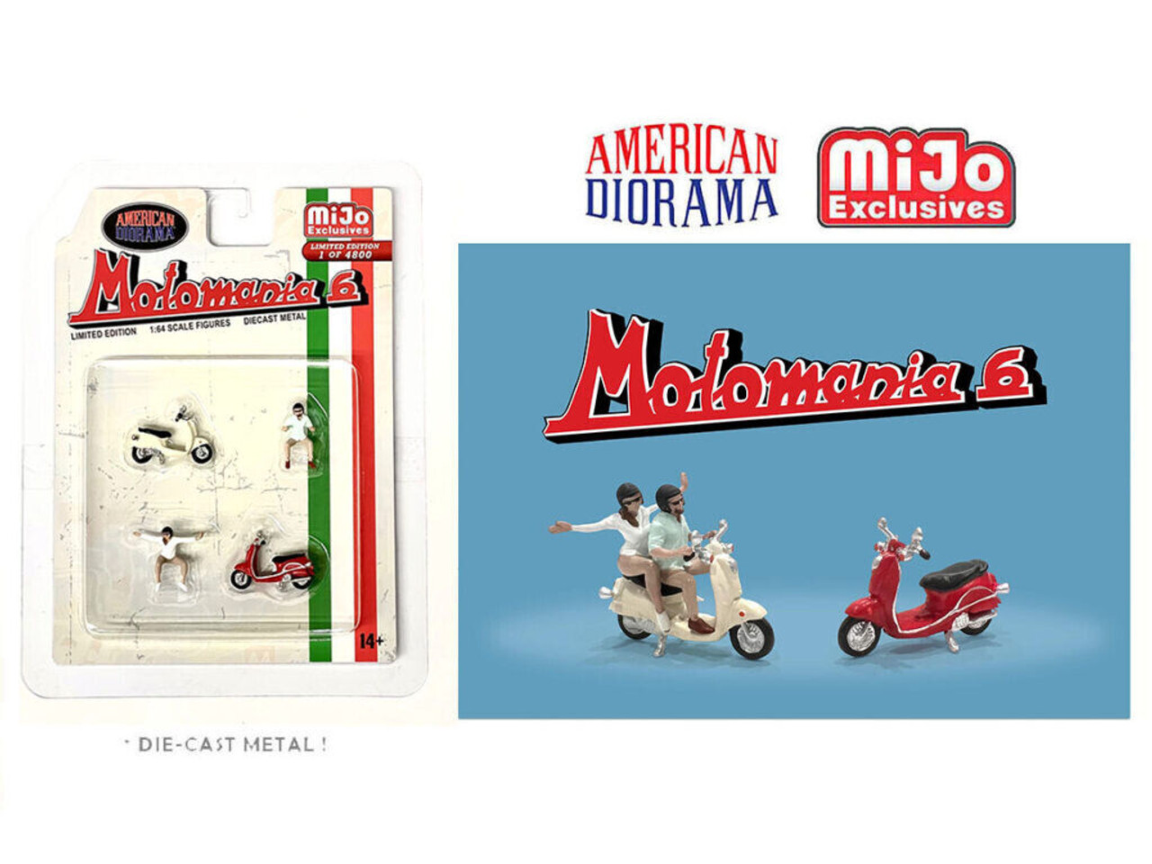 American Diorama 1/64 MOTOMANIA 6 Vespa Bikes Die Cast