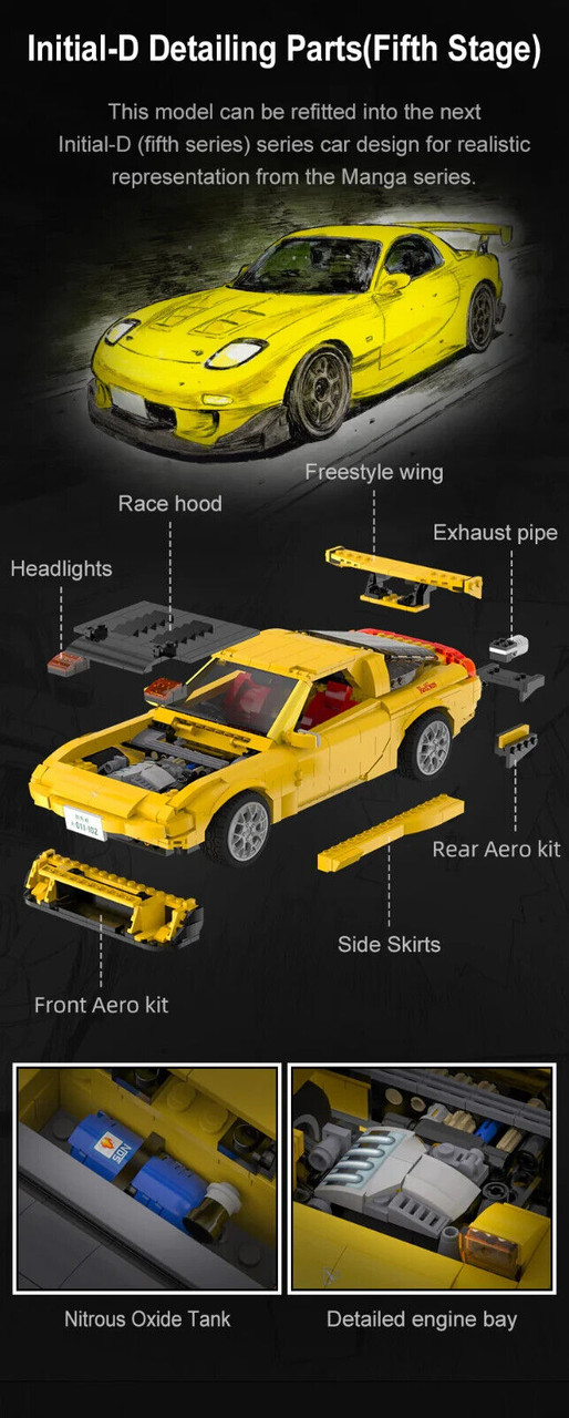 Cada RC 1/12 MAZDA RX7 Initial D Building Blocks Car w/ RC System