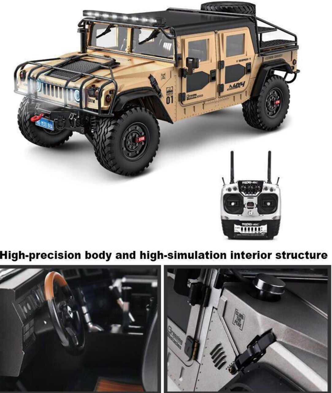 RC 1/10 HUMMER 4X4 Truck Full Option Pro 2-Speed/Sounds/LED/Smoke *RTR