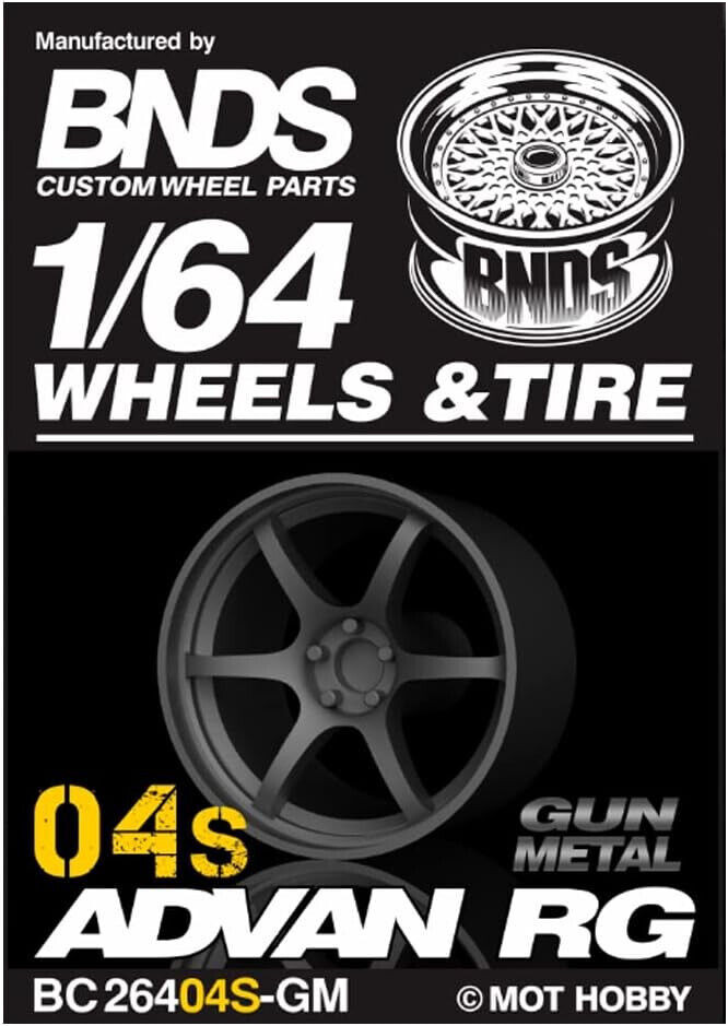 1/64 Plastic WHEELS RIMS TIRES SET (4PCS) -ADVAN RG-04S-GUN METAL-
