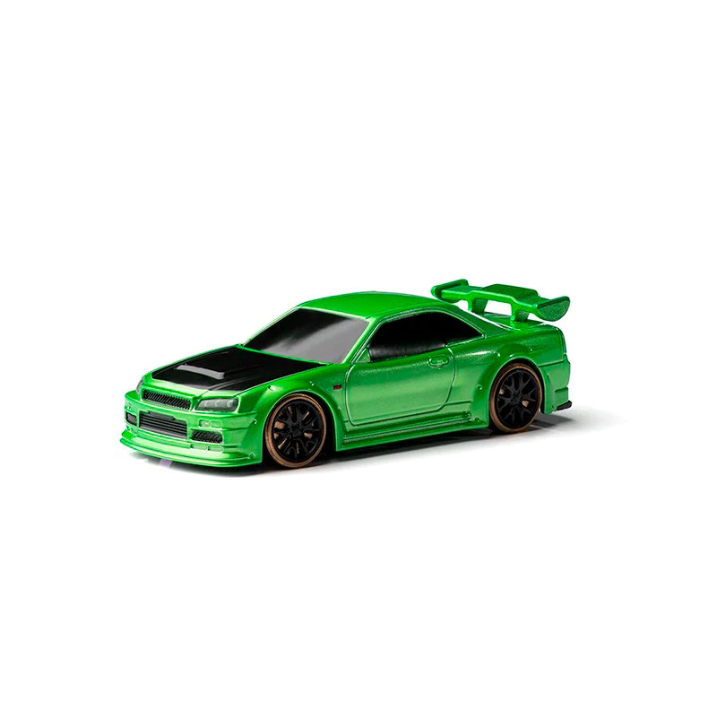 RC 1/76 Micro Car NISSAN R34 SKYLINE Drift w/ LED Lights -GREEN-