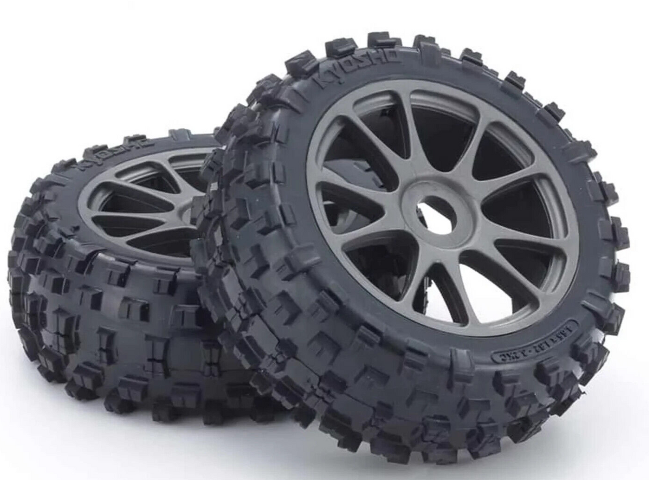 Kyosho 1/8 KNOBBY 10-Spoke WHEELS W/ TIRES (2PC) -GUN- IFTH004GMKC