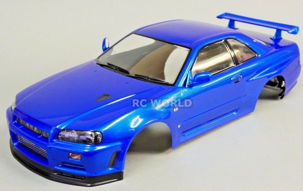 RC 1/10 NISSAN SKYLINE R34 Body Shell W/ LED Lights -BLUE-