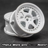 DS Racing 6 SPOKE RIMS Adjustable Offset WHITE W/ SILVER RIVETS -2PCS #DE-203