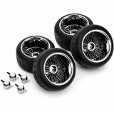 1/10 LOW RIDER WHEELS W/ TIRES W Nut Covers R15 40 Spoke (4PCS) Set CHROME-