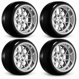 RC Wheels SET Adj. Offset 2/4/6/8mm -14 SPOKE SILVER/CHROME LIP W/ TIRES (4 pcs)