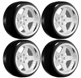 RC Wheels SET Adj. Offset 2/4/6/8mm -5 SPOKE SILVER/CHROME LIP W/ TIRES (4 pcs)