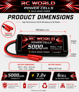 RC World 7.2v BATTERY 5000MAH NI-MH Power Cells W/ BANANA REDCAT PLUG