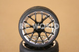 RC 1/10 Car Tires Wheel Set BLACK SPOKE W/ CHROME LIP RimsSemi Slick Tires