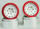 1/10 Metal TRUCK WHEELS 1.9 Beadlock Rims V2 Silver Rim + Red Rings (4pcs)