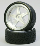 Kawada 1/10 Car Wheels 5 STAR PLATED W/ DRIFT TIRES Set (2PCS) #TU45D3