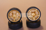 RC 1/10 CAR TIRES WHEELS RIMS PACKAGE KYOSHO TAMIYA HPI GOLD 5 STAR CUT