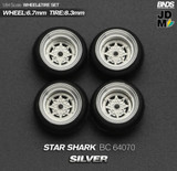 1/64 Metal WHEELS RIMS TIRES SET For Diecast Models -STAR SHARK SILVER- BC64070