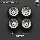 1/64 Metal WHEELS RIMS TIRES SET For Diecast Models -WORK EXCEL SILVER - BC64076