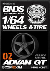 1/64 Plastic WHEELS RIMS TIRES SET (4PCS) -ADVAN GT-02-GUN METAL-