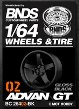 1/64 Plastic WHEELS RIMS TIRES For Die Cast Models -ADVAN GT-02 -BLACK- 