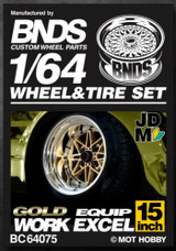 1/64 Metal WHEELS RIMS TIRES SET For Diecast Models -WORK EXCEL GOLD - BC64075