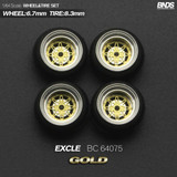 1/64 Metal WHEELS RIMS TIRES SET For Diecast Models -WORK EXCEL GOLD - BC64075