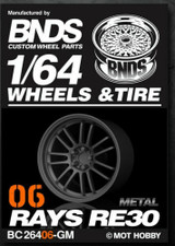 1/64 Plastic WHEELS RIMS TIRES SET For Diecast Models -RAYS RE30 -GUN METAL-