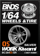 1/64 Plastic WHEELS RIMS TIRES SET For Die Cast Models -WORK KIWAMI-05- SILVER-