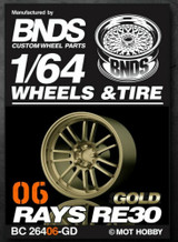 1/64 Plastic WHEELS RIMS TIRES SET For Diecast Models -RAYS RE30 -GOLD-