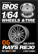 1/64 Plastic WHEELS RIMS TIRES SET For Die Cast Models -RAYS RE30 -SILVER-
