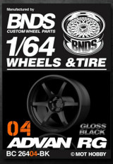 1/64 Plastic WHEELS RIMS TIRES SET For Die Cast Models -ADVAN RG-04 -BLACK-
