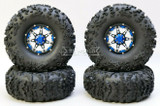 1/10 Truck Wheels 2.2 Aluminum RIMS Beadlock 7 Star RIMS + TIRES 140MM BLACK W/ BLUE