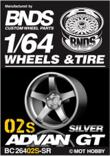 1/64 Plastic WHEELS RIMS TIRES SET For Die Cast Models -ADVAN GT-02S-SILVER-