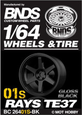 1/64 Plastic WHEELS RIMS TIRES SET For Die Cast Models -RAYS TE37-01S -BLACK-