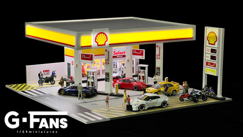 G Fans 1/64 Diorama SHELL GAS STATION W/ LED #710035