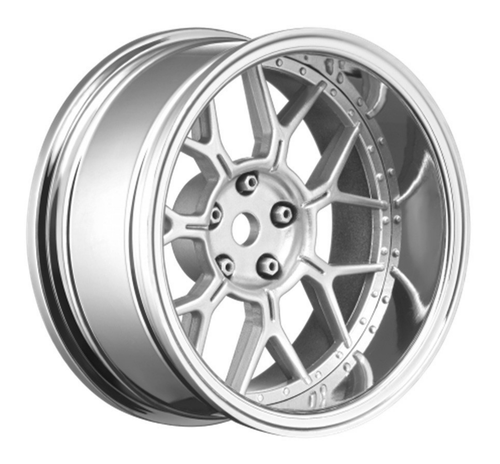 RC Wheels SET Adjustable Offset 2/4/6/8mm -14 SPOKE SILVER W/ CHROME LIP (4 pcs)
