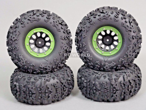 Axial 2.2 Rock CRAWLER Beadlock  Wheels & TIres 140mm 5.5" -Set Of 4- GREEN