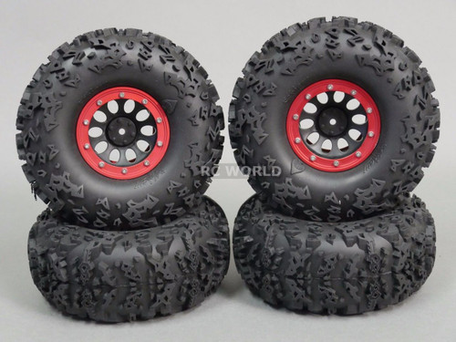 Axial 2.2 Rock CRAWLER Beadlock Wheels & TIres 140 mm 5.5" -Set Of 4- RED