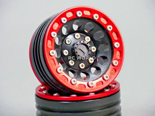 RC 1/10 Scale METAL Truck Rims Wheel 1.9 BEAD LOCK Rims w/ Metal Red Rings -PAIR 