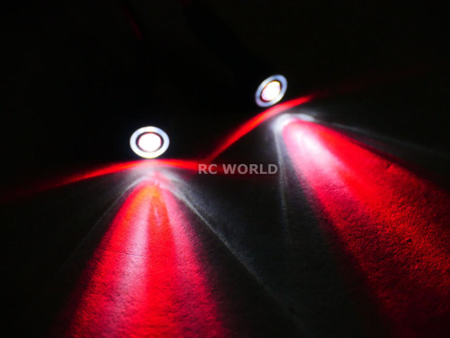 RC LED 10mm HALO LED Headlights - RED Center - WHITE HALO - 2 BULBS-