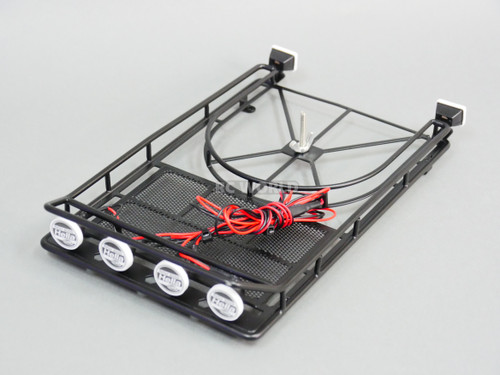 RC Scale Metal Roof Rack W/ Spare 4 Hella + 2 IPF LED Spot Lights
