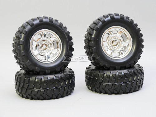 RC Scale Truck Wheel Set FORD F350 Style CHROME Assembled 95mmx35mm -4pcs-