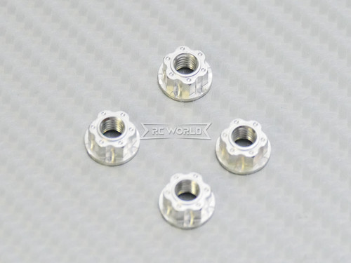 RC 1/10 Anodized Aluminum  M4 Deco Center NUT CAP -4 pcs - SILVER -