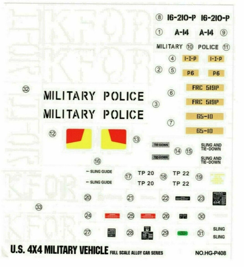 RC 1/10 Car Truck KFOR MILITARY POLICE Decals Stickers 7"x8" Sheet