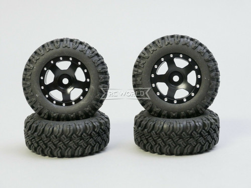 For Axial SCX24 WHEELS TIRES Set 45mm Aluminum Rims + Tires (4pcs) BLACK