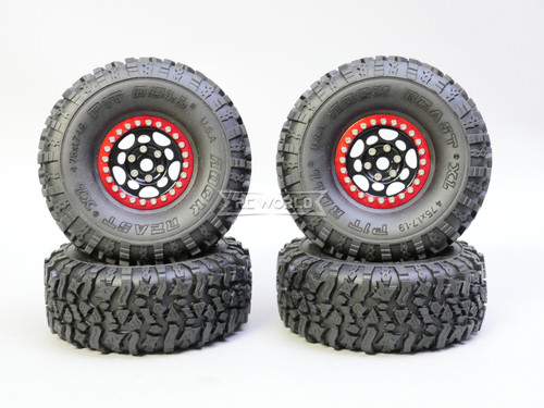 1/10 Metal Truck Wheels 1.9 Beadlock Rims G1 W/ Pit Bull Tires BLACK/RED