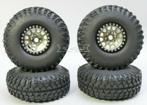 1/10 Metal Truck Wheels 1.9 Beadlock Rims V2 W/ 115mm Grabber Tire GUN + BLACK