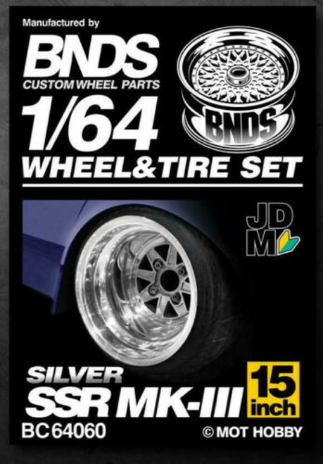 1/64 Metal WHEELS RIMS TIRES SET For Diecast Models -SSR MKIII SILVER- BC64060
