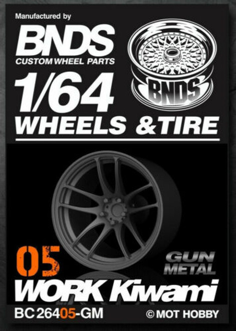 1/64 Plastic WHEELS RIMS TIRES SET (4PCS) -WORK KIWAMI-05- GUN METAL-